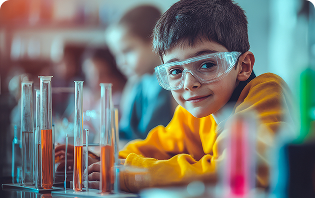 Child looking at a glowing, interactive book