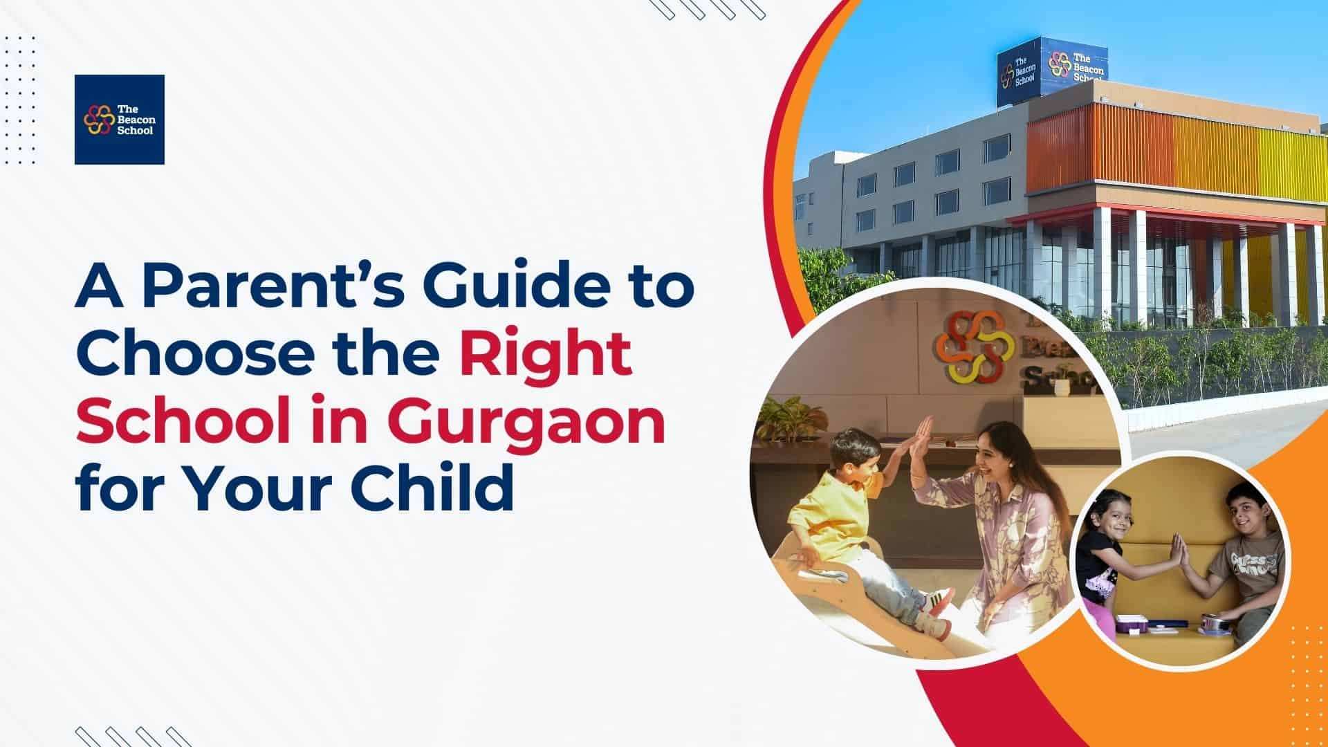 Modern school building in Gurgaon with students engaging in activities.