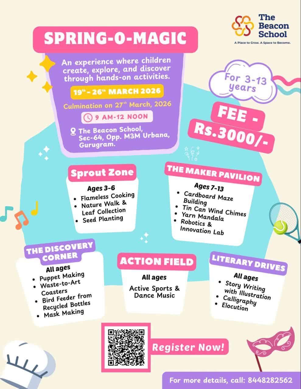 Children's educational event at The Beacon School with activities for ages 3-13.