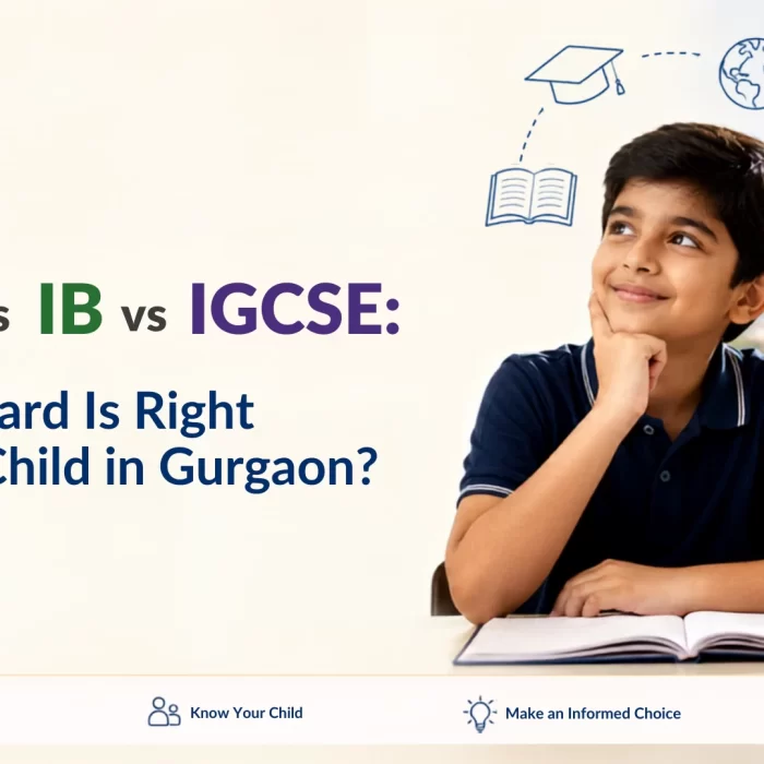 CBSE vs IB vs IGCSE comparison guide for parents in Gurgaon featuring a student and The Beacon School, helping families choose the right educational board for their child.